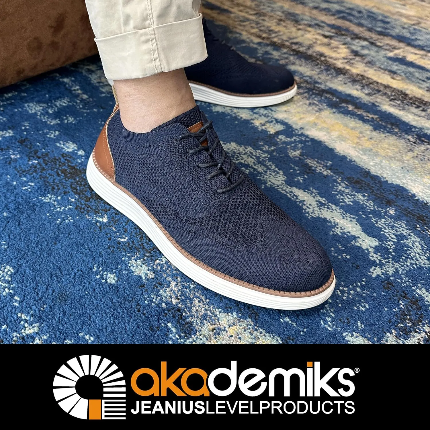 AKADEMIKS Mens Olney Wingtip Knit Oxford, Sleek Breathable Dress Shoes