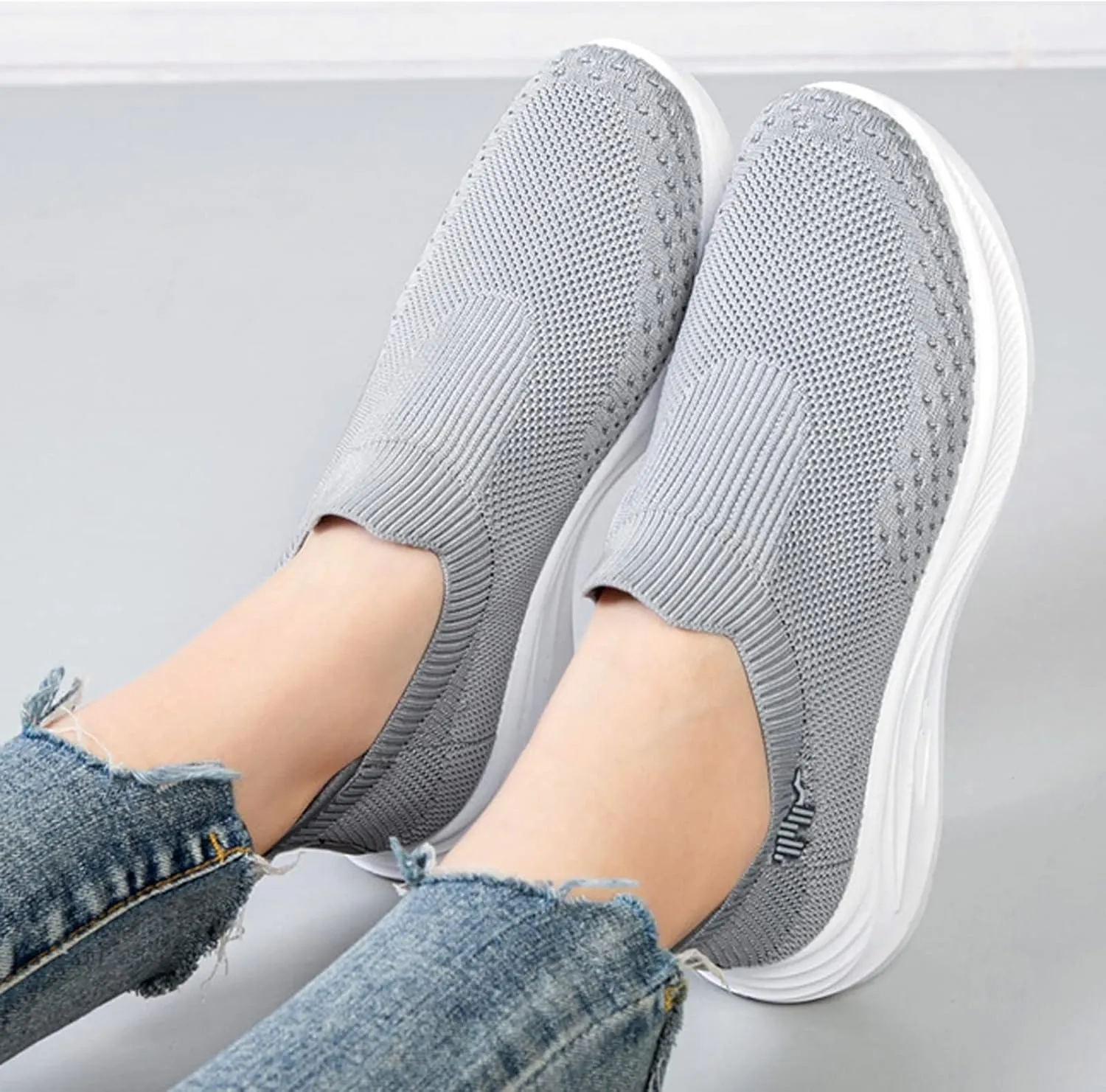 AngryMonkey Women Breathable Orthopedic Sneakers Slip On Walking Shoes,Comfort Mesh Non-Slip Lightweight Cushion Diabetic Shoes Slip On Sneakers