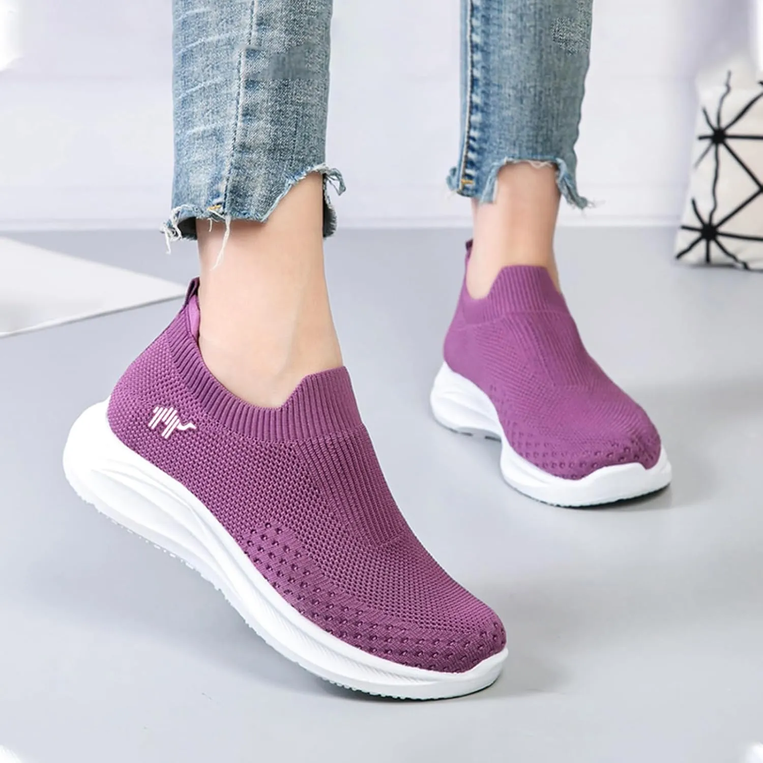 AngryMonkey Women Breathable Orthopedic Sneakers Slip On Walking Shoes,Comfort Mesh Non-Slip Lightweight Cushion Diabetic Shoes Slip On Sneakers