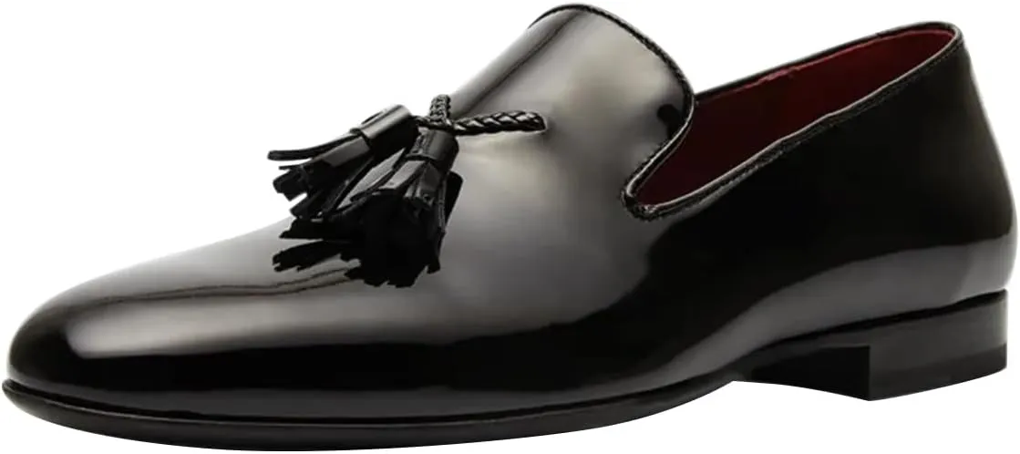 FSJ Men's Patent Leather Tassels Loafers Round Toe Business Slip-on Formal Casual Luxury Wedding Dress Shoes Size 4-16 US