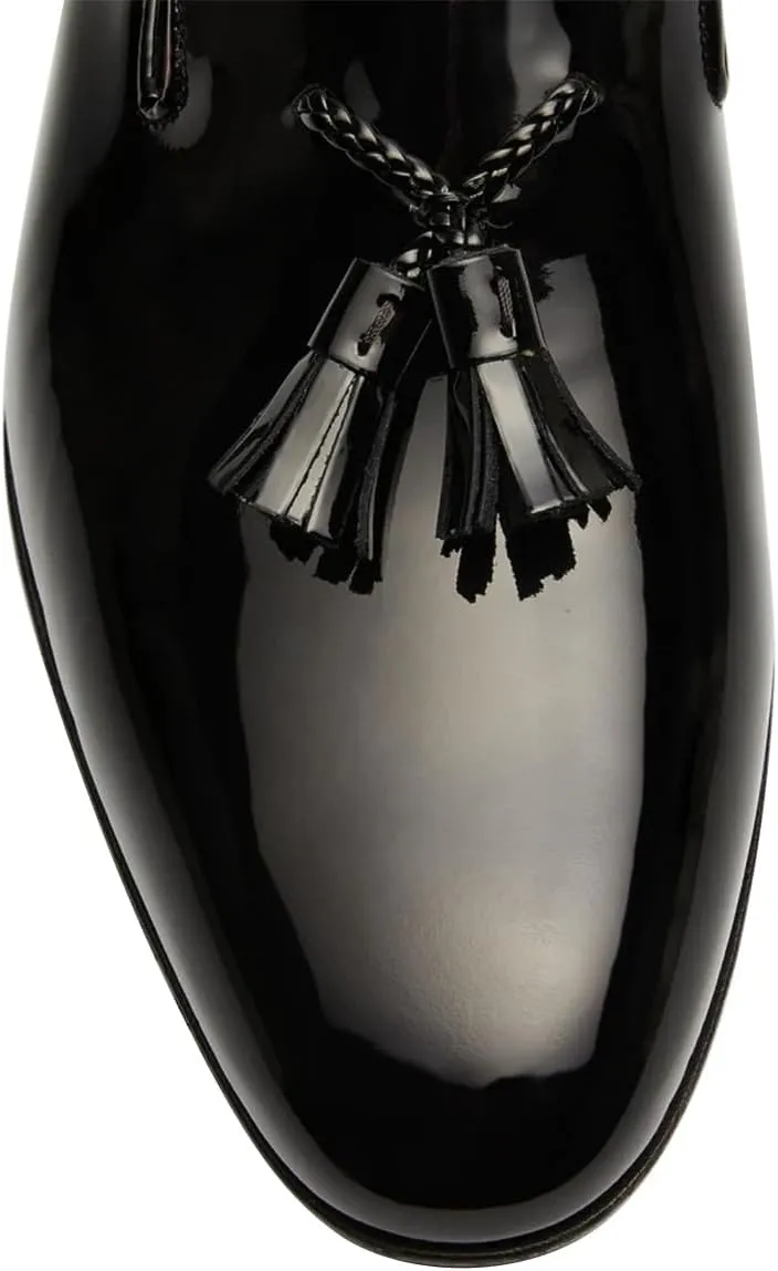 FSJ Men's Patent Leather Tassels Loafers Round Toe Business Slip-on Formal Casual Luxury Wedding Dress Shoes Size 4-16 US