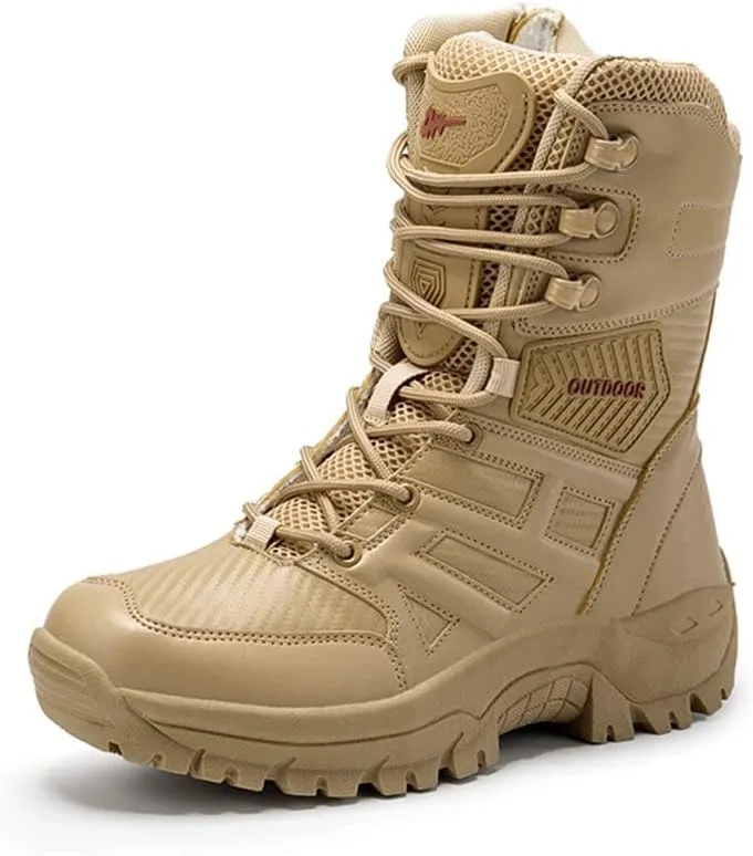 GEXECEUSS Military Boots for Men Side Zipper Lightweight Combat Outdoor Rubber Outsole Boots Hiking Motorcycle Combat Boots Desert Boots
