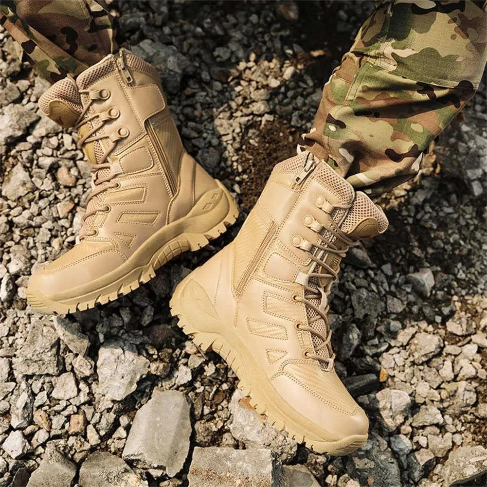 GEXECEUSS Military Boots for Men Side Zipper Lightweight Combat Outdoor Rubber Outsole Boots Hiking Motorcycle Combat Boots Desert Boots