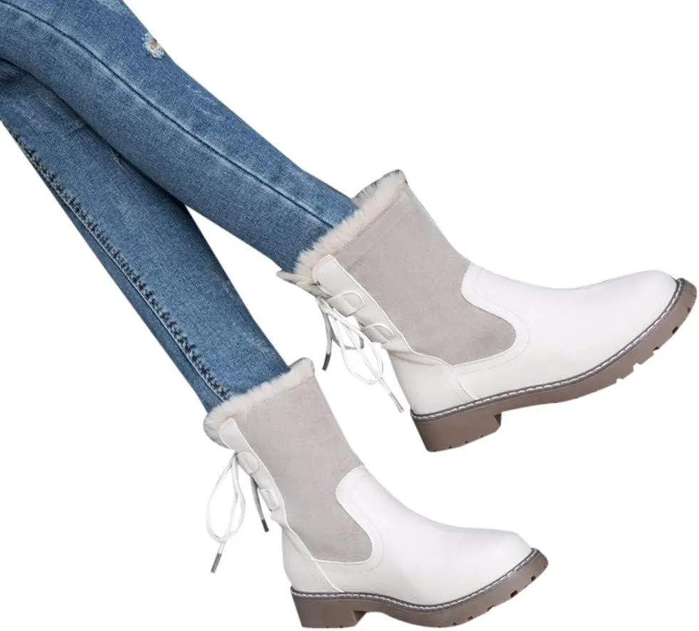 HHmei Women's Round Toe Lace Up Combat Mid Calf Combat Boots Boots 2019 Fashion