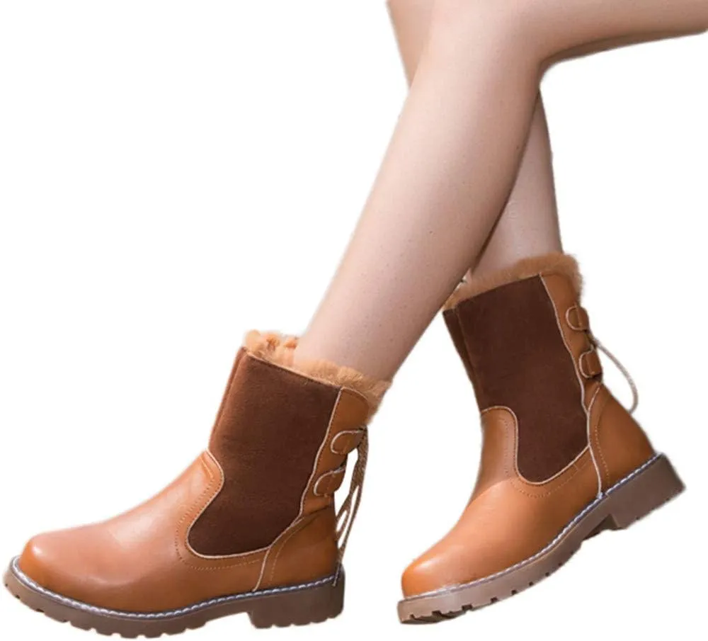 HHmei Women's Round Toe Lace Up Combat Mid Calf Combat Boots Boots 2019 Fashion