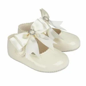 Ivory Large Bow Diamanté Soft Sole Shoe