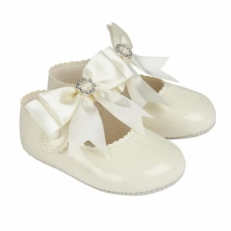 Ivory Large Bow Diamanté Soft Sole Shoe