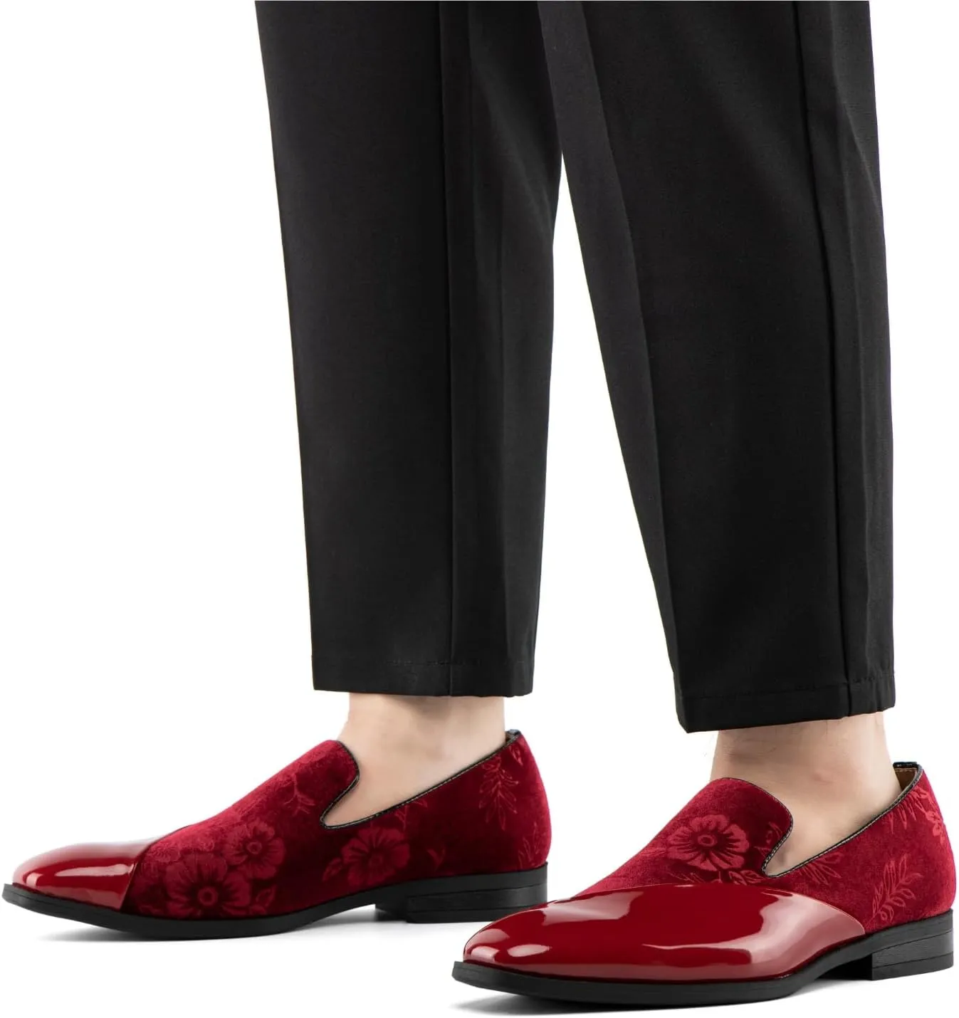 JITAI Men's Velvet Loafers Classic Patent Leather Tuxedo Dress Shoes for Weddings Formal Events Stylish Comfortable Slip-Ons for Men