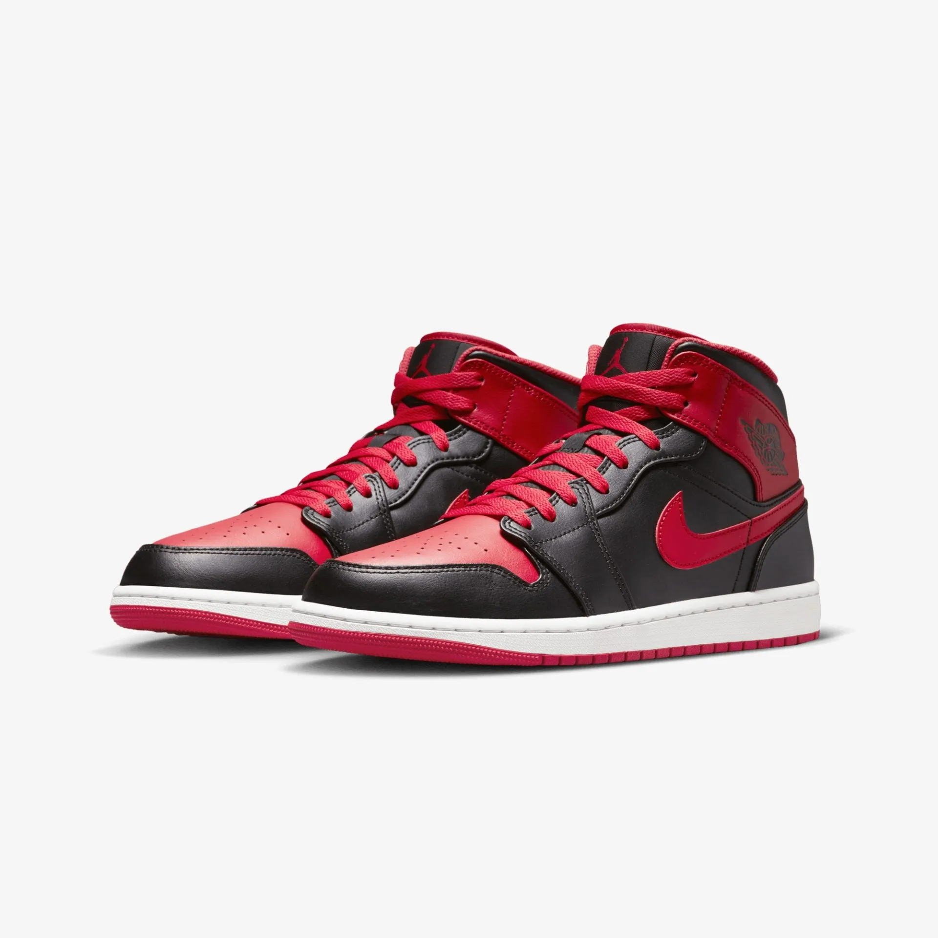Jordan | AIR JORDAN 1 MID { BLACK/FIRE RED-WHITE