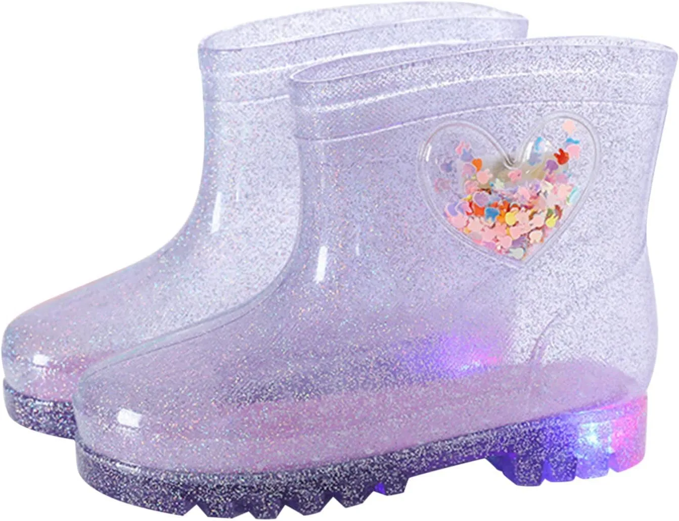 Kids Rain Boots, Toddler Waterproof Rubber Soft Sole Rain Boots for Girls Boys Heart Patterns Glitter Youth Rain Boots