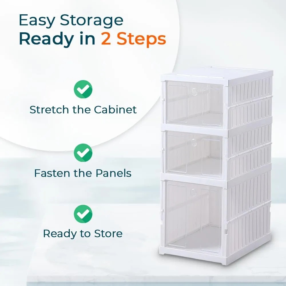 Kuber Industries 3 Layer Shoe Box for Storage|Multi-Purpose Plastic Shoe Rack|Installation Free Shoe Organizer|Pack of 6|White|
