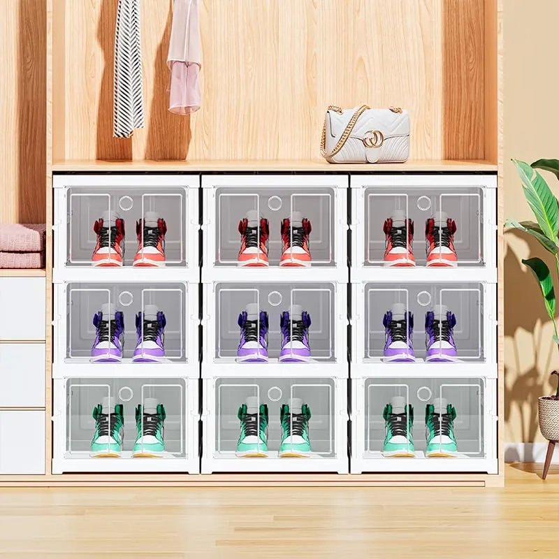 Kuber Industries 3 Layer Shoe Box for Storage|Multi-Purpose Plastic Shoe Rack|Installation Free Shoe Organizer|White|