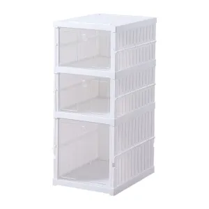 Kuber Industries 3 Layer Shoe Box for Storage|Multi-Purpose Plastic Shoe Rack|Installation Free Shoe Organizer|White|