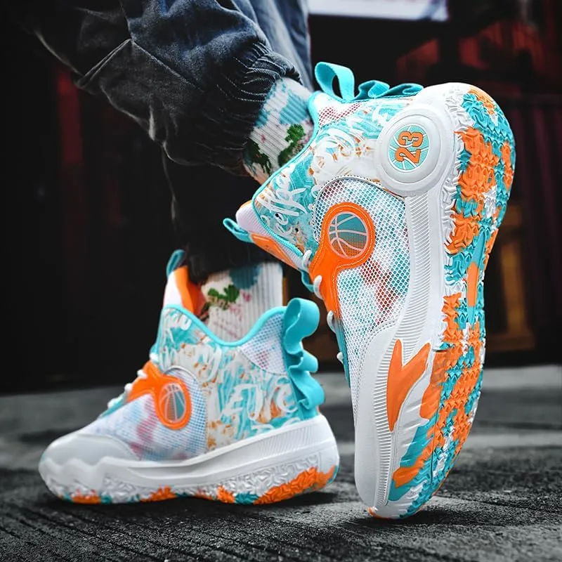 Mens Basketball Shoes Fashion Graffiti Non-Slip Breathable Running Sneakers Outdoor Casual Athletic Tennis Walking Sport Shoes
