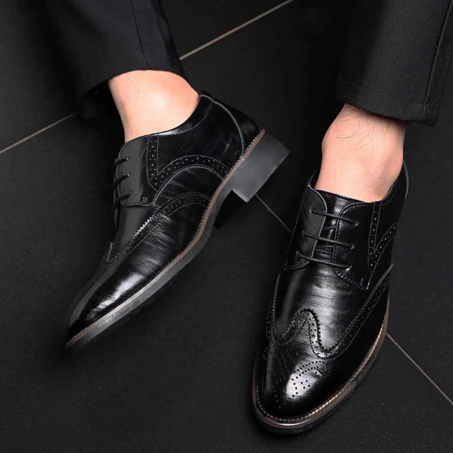 Men's Dress Shoes Size 14 Extra Wide Classical Style Men's Breathable Hollow Business Casual Pointed Loafer Dress Shoes