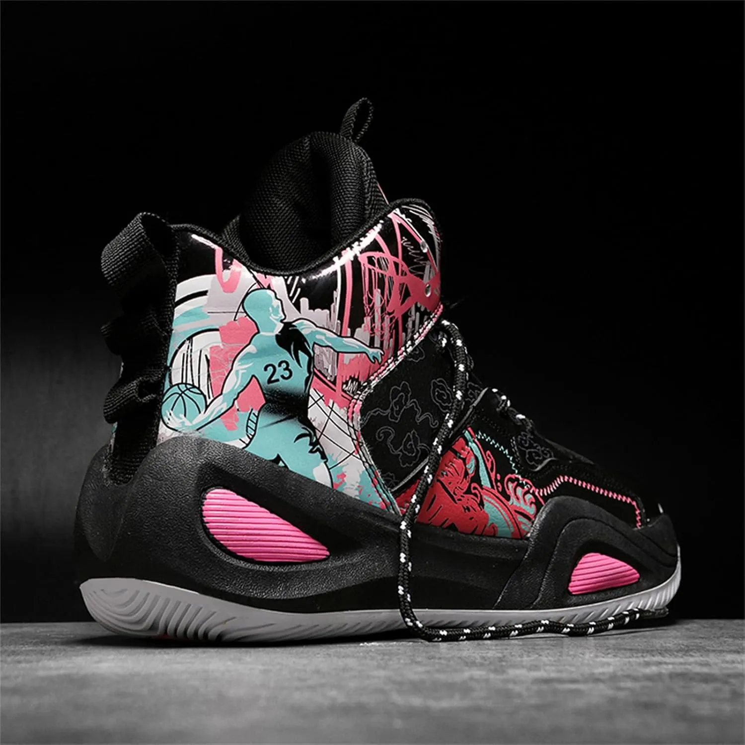Mens Fashion Graffiti High Top Basketball Shoes Lightweight Breathable Sports Sneakers for Workout Gym Tennis Walking Running Shoes