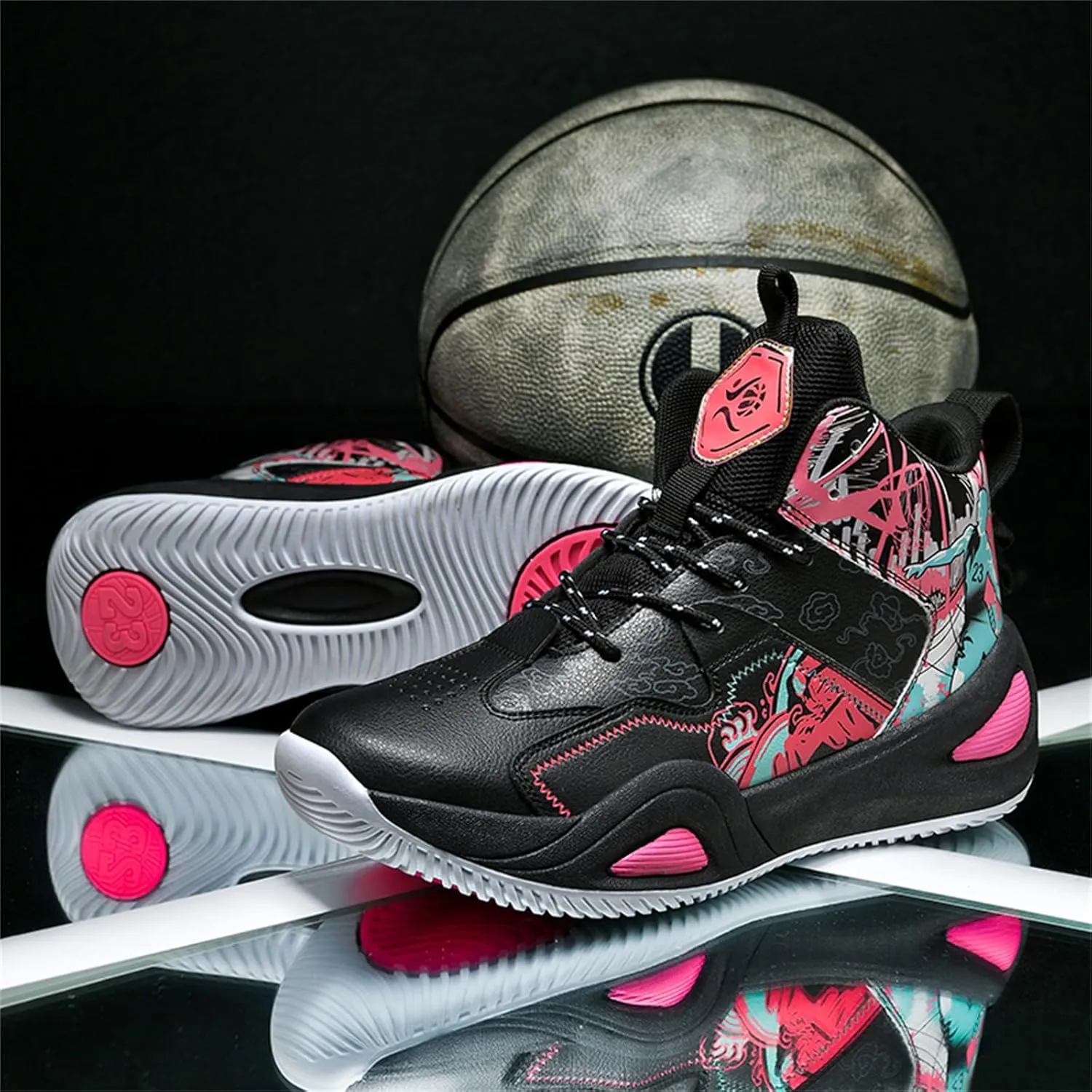 Mens Fashion Graffiti High Top Basketball Shoes Lightweight Breathable Sports Sneakers for Workout Gym Tennis Walking Running Shoes