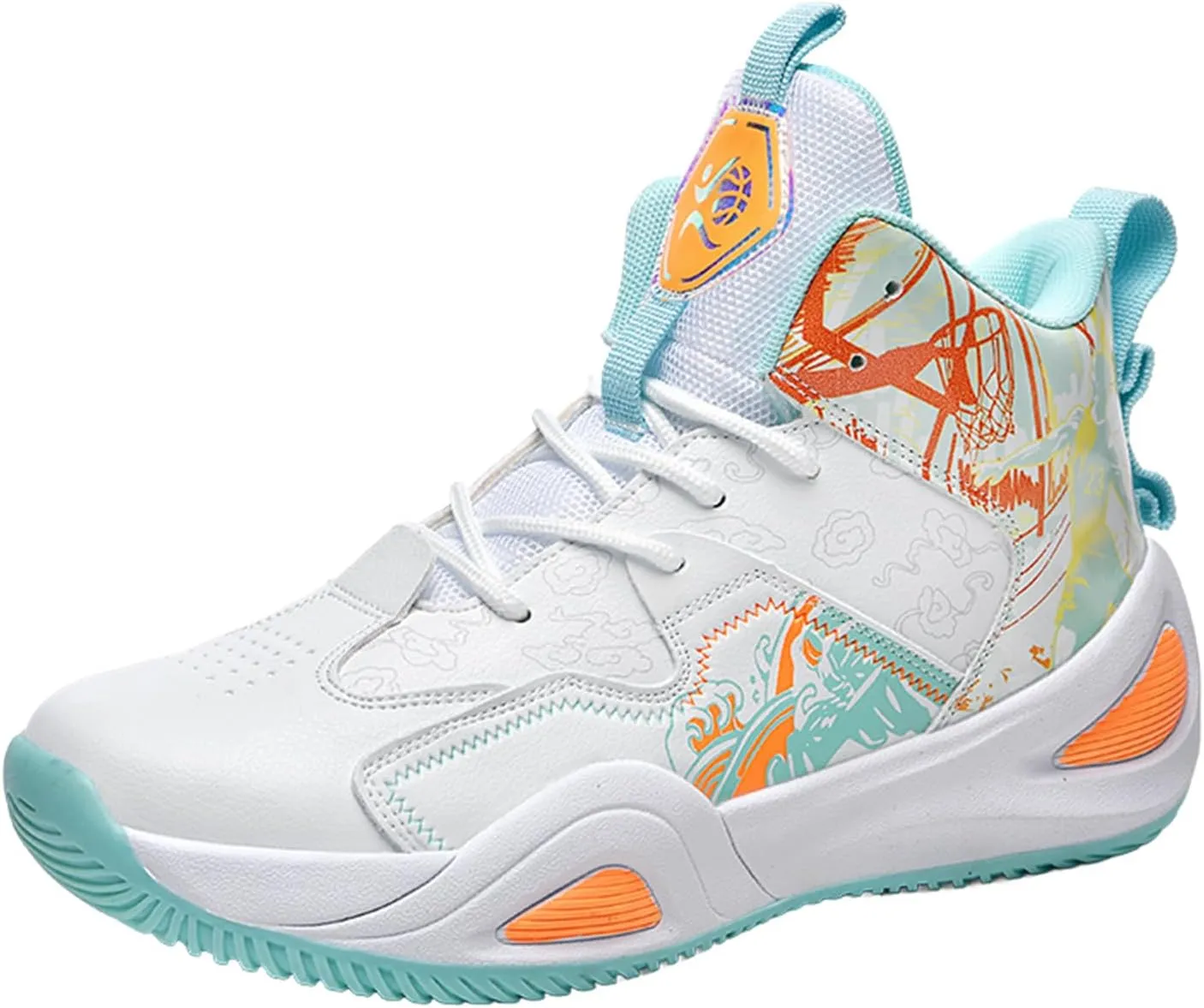 Mens Fashion Graffiti High Top Basketball Shoes Lightweight Breathable Sports Sneakers for Workout Gym Tennis Walking Running Shoes