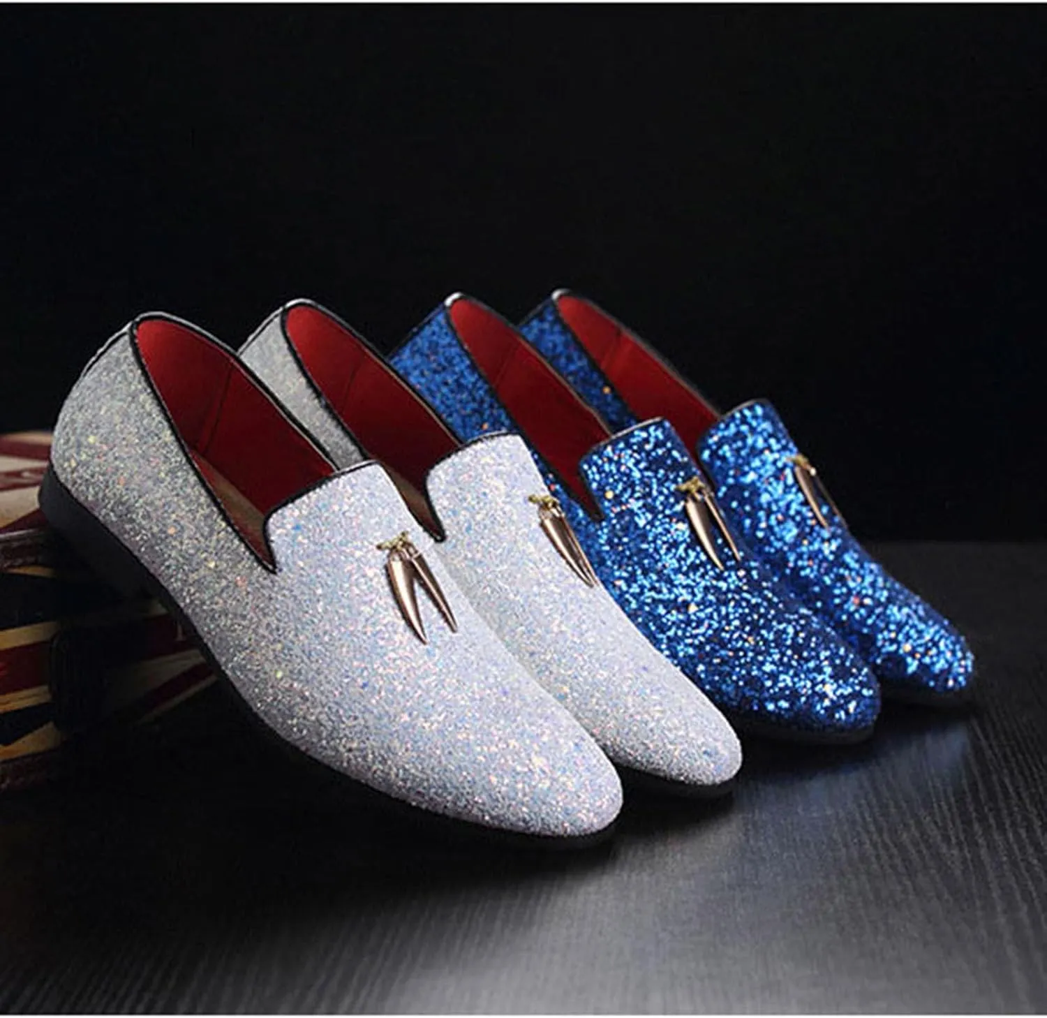 Mens Loafers Dress Shoes Slip on Glitter Driving Shoes Tuxedo Suit Shoes