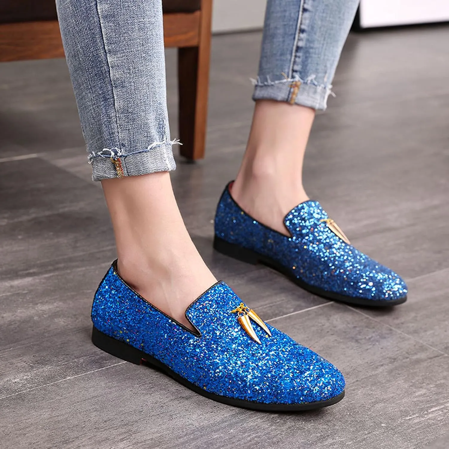 Mens Loafers Dress Shoes Slip on Glitter Driving Shoes Tuxedo Suit Shoes