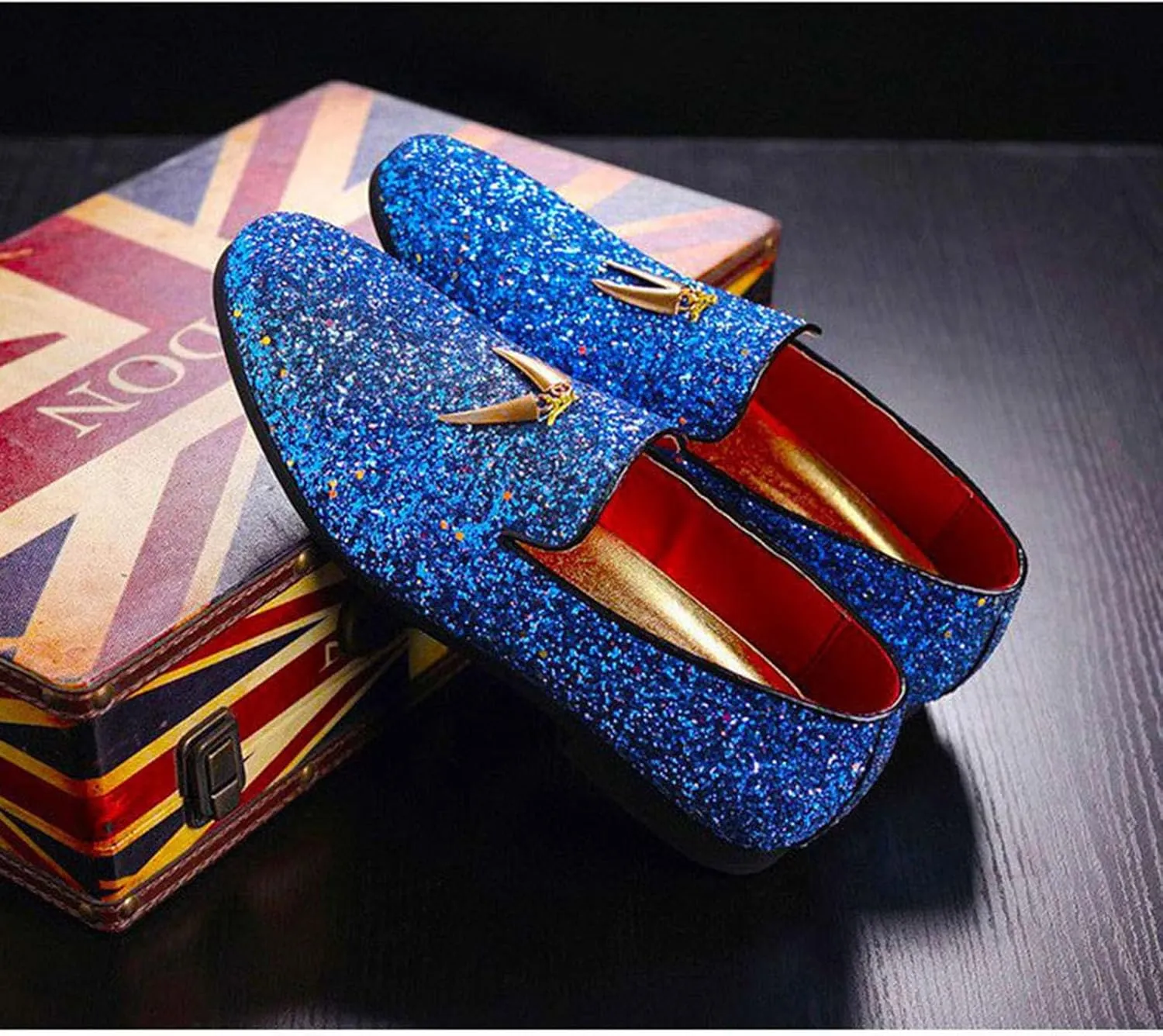 Mens Loafers Dress Shoes Slip on Glitter Driving Shoes Tuxedo Suit Shoes