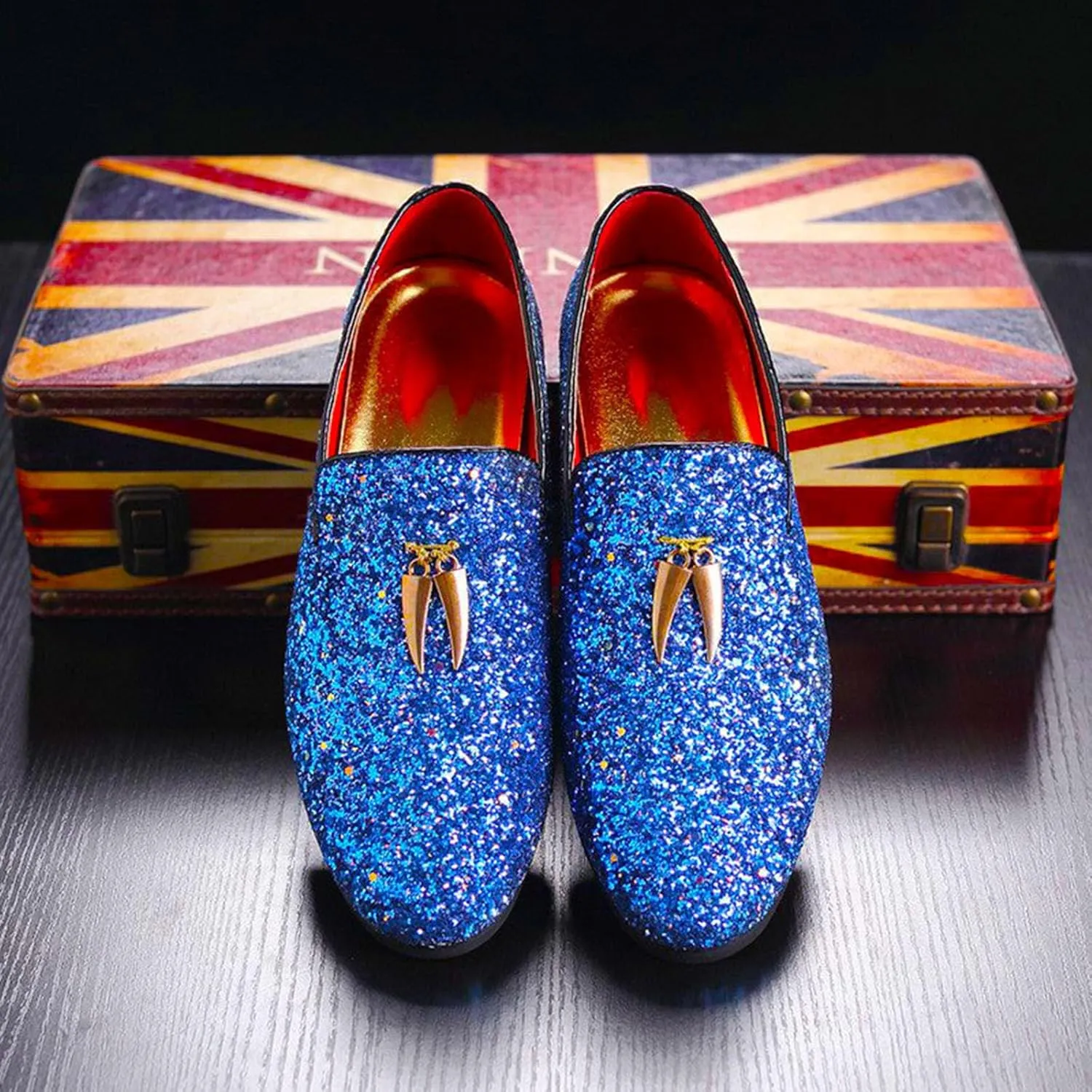 Mens Loafers Dress Shoes Slip on Glitter Driving Shoes Tuxedo Suit Shoes
