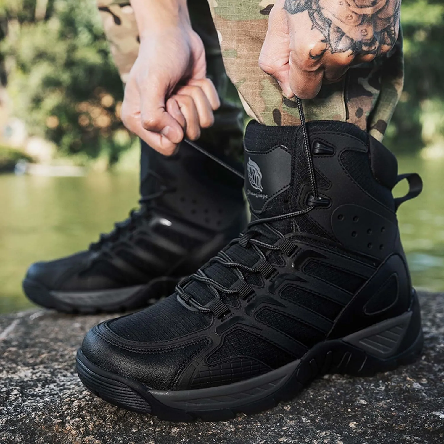 Mens Military Tactical Work Boots-Breathable Outdoor Lightweight Military Hiking Boots-Non-Slip Motorcycle Combat Boots-Outdoor Desert Boots-Backpacking Climbing Boots