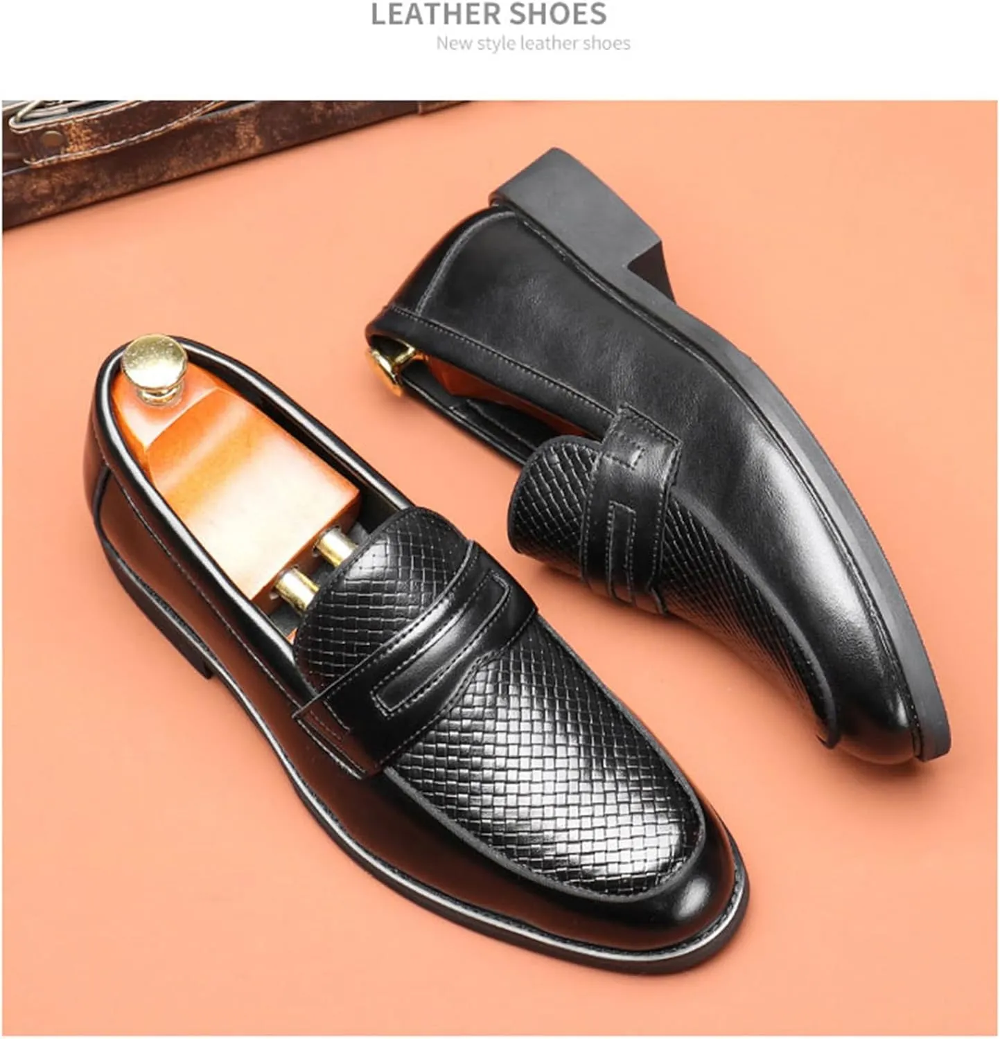 Men's PU Leather Slip-On Dress Shoes Wide Fit Wedding Party Wingtip Loafers
