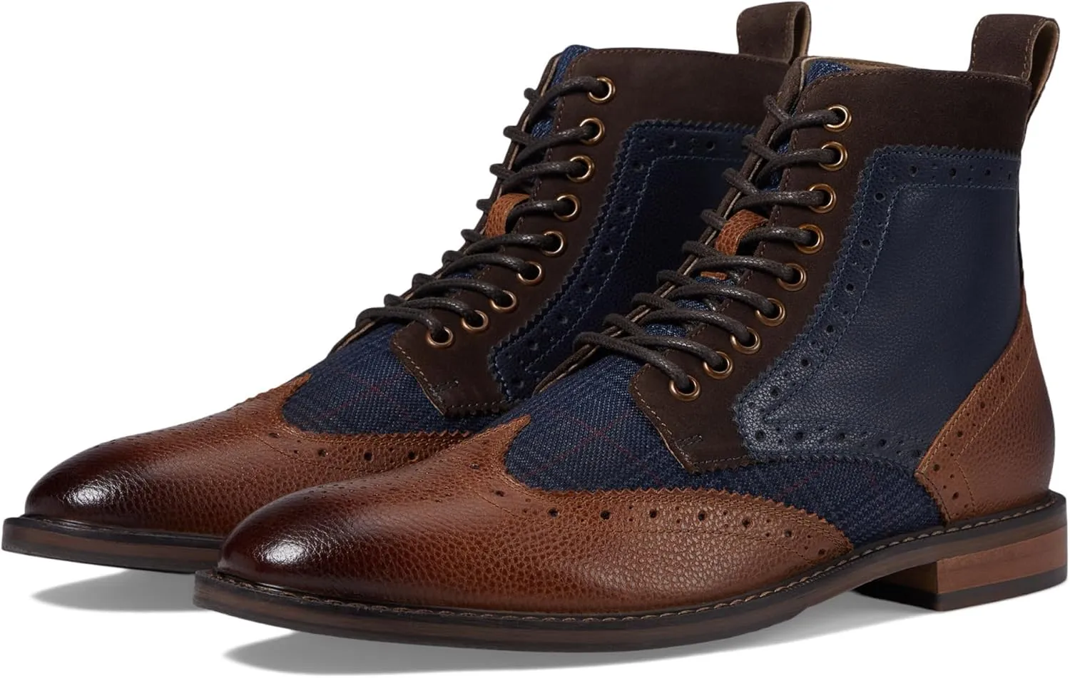 Stacy Adams Men's Finnegan Wingtip Boot Fashion, Navy/Cognac, 16
