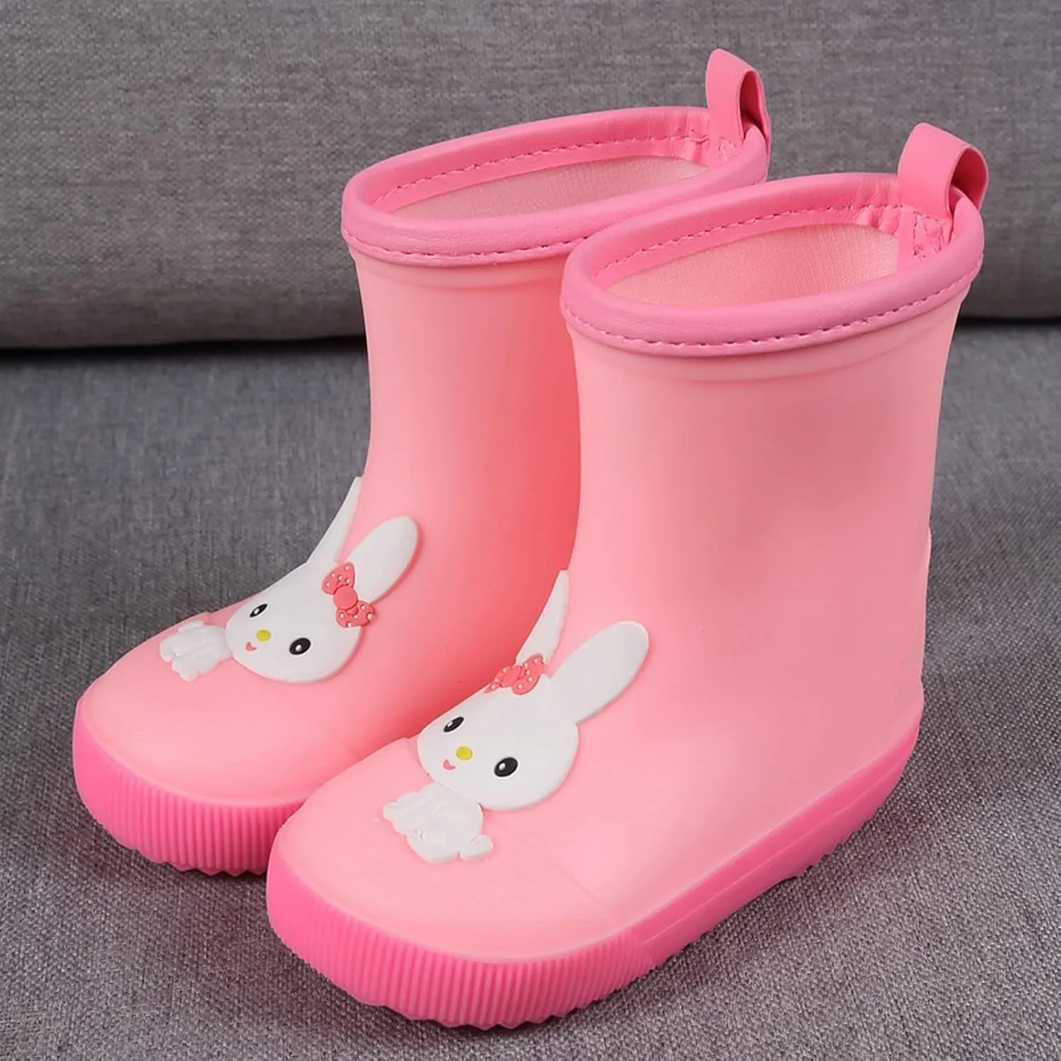 Toddler Girls Rain Boots Non Slip Rubber Platform Rain Boots for Little-kids with Cute Cartoon Bunny Water Shoes