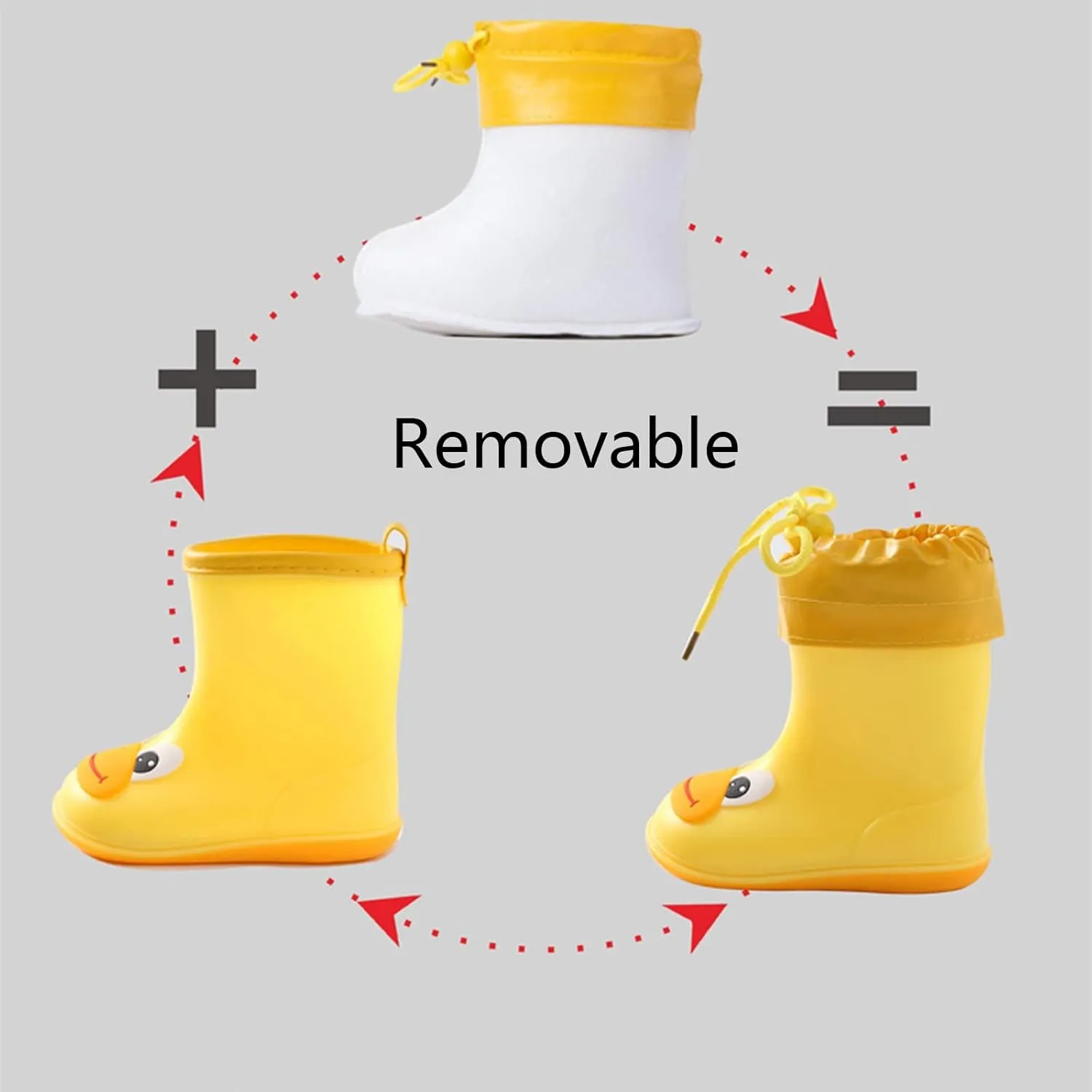 Toddler Kids Plush Rain Boots, Unisex-Child Waterproof Rubber Rain Boots with Cute Cartoon Patterns for Girls Boys