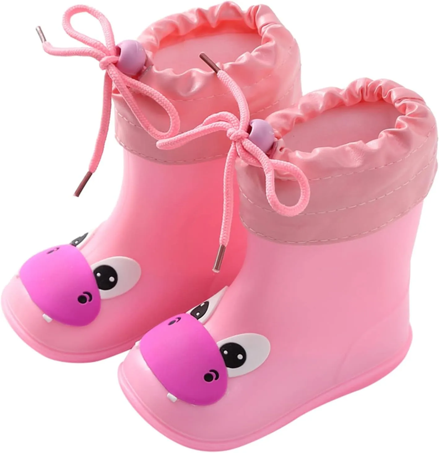 Toddler Kids Plush Rain Boots, Unisex-Child Waterproof Rubber Rain Boots with Cute Cartoon Patterns for Girls Boys