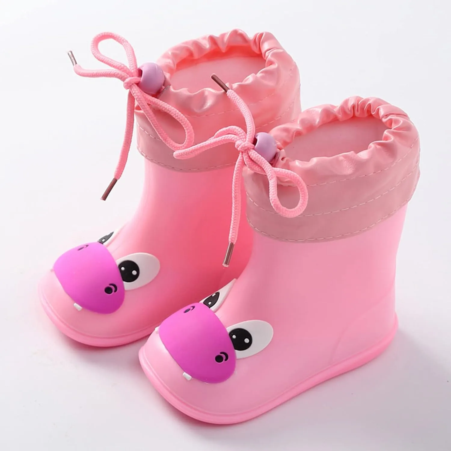 Toddler Kids Plush Rain Boots, Unisex-Child Waterproof Rubber Rain Boots with Cute Cartoon Patterns for Girls Boys