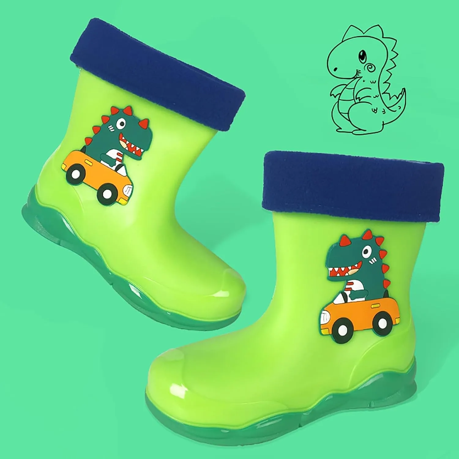 Unisex-Child Kids Rubber Waterproof Rain Boot for Boys and Girls Cute Dinosaur Cartoon Rain Shoes Mud Toddler Shoes