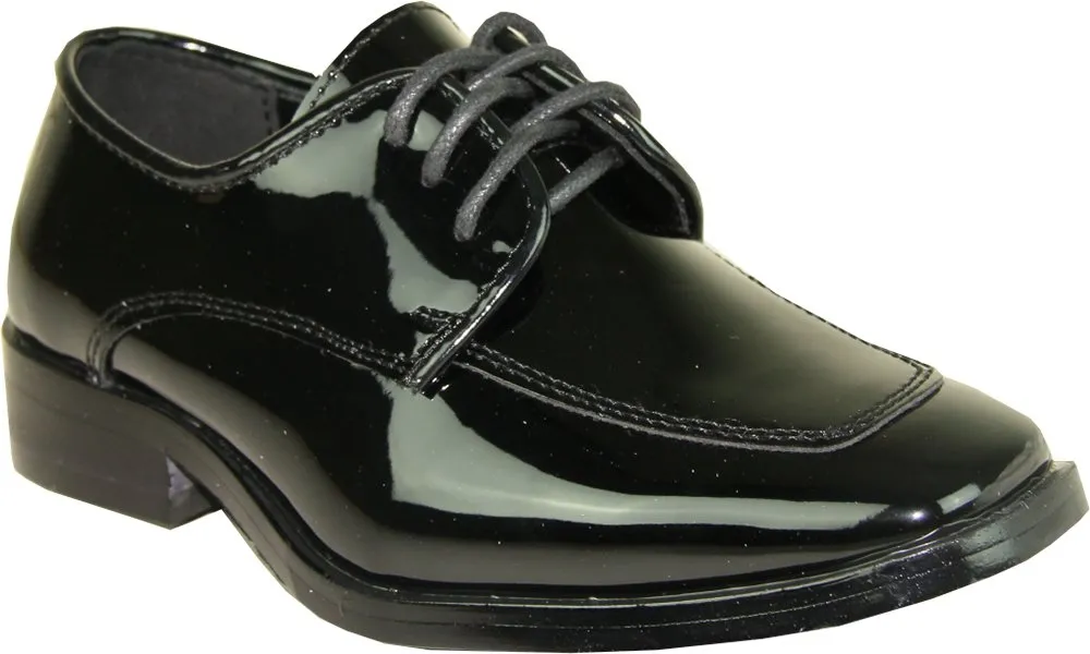VANGELO Boy Tuxedo Shoe TUX-3K Fashion Square Toe for Wedding Formal Event Wrinkle Free Black Patent 11K