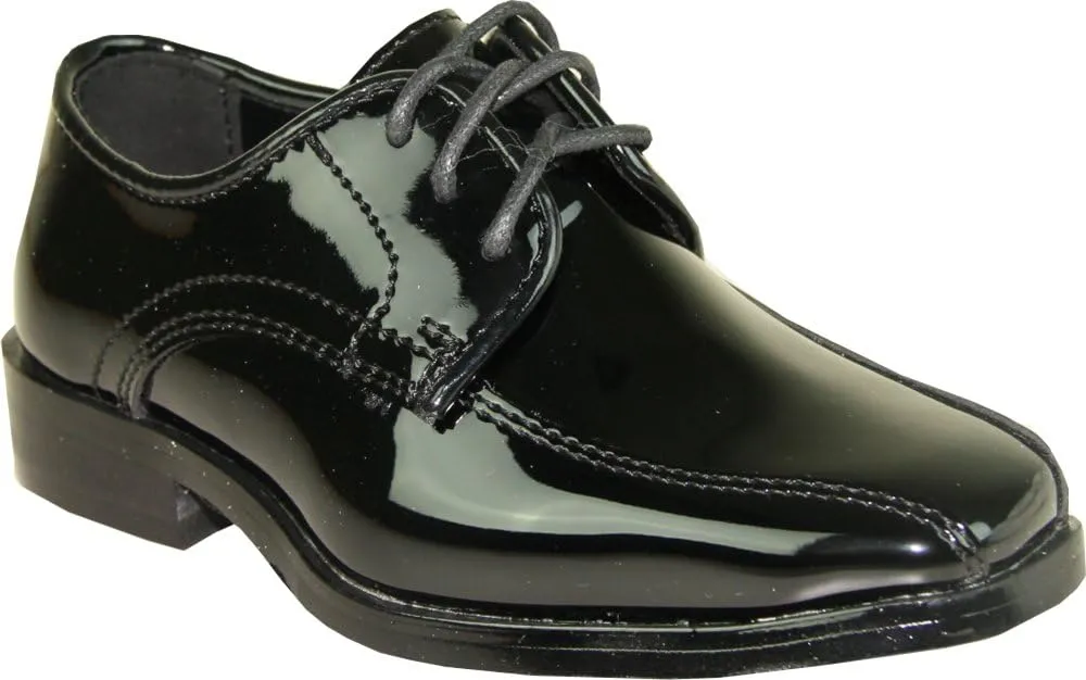 VANGELO Boy Tuxedo Shoe TUX-5K Square Toe for Wedding Formal Events with Wrinkle Free Material Black Patent 2Y