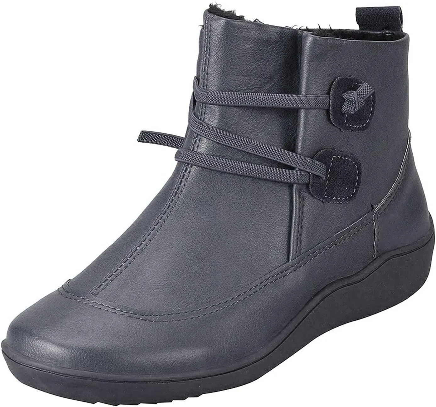 Womens Boots Retro PU Leather Flat Soft Sole Warm Boots for Women Solid Color Round Toe Comfortable Ankle Boots