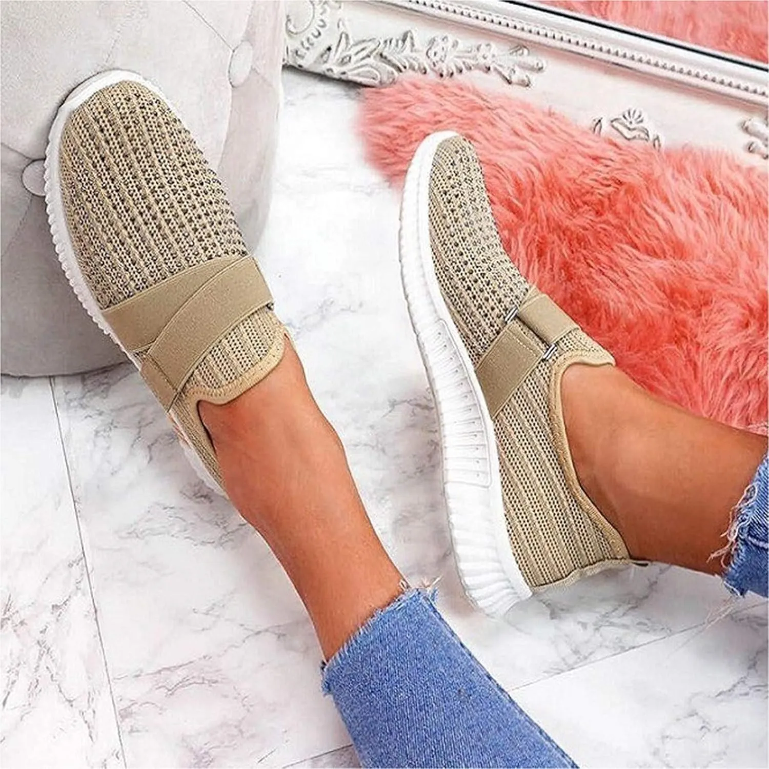 Women's Fashion Sneakers Lace Up Breathable Casual Waking Shoes Trail Running Shoes Men Glitter Loafers Women Shoes Womens White Platform Sneakers