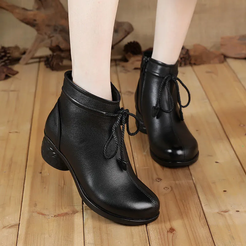 Women's Genuine Leather Zip Ankle Boots