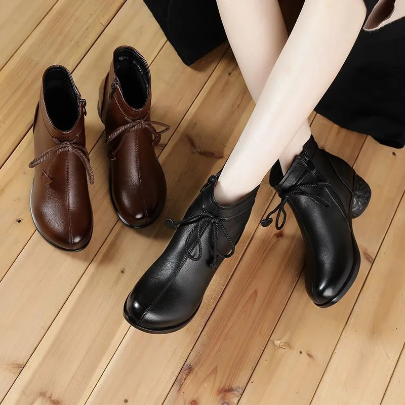 Women's Genuine Leather Zip Ankle Boots