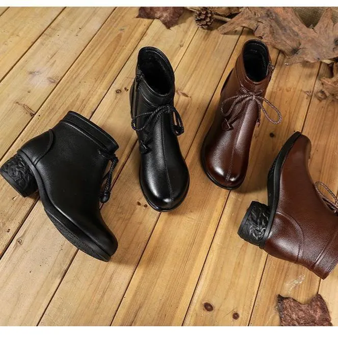 Women's Genuine Leather Zip Ankle Boots