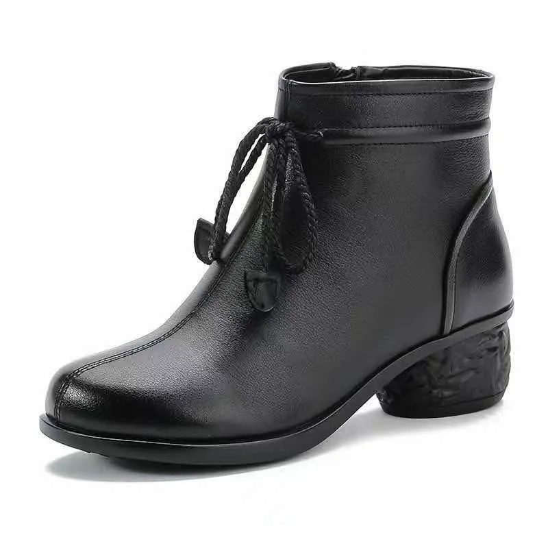 Women's Genuine Leather Zip Ankle Boots