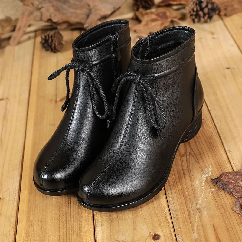 Women's Genuine Leather Zip Ankle Boots