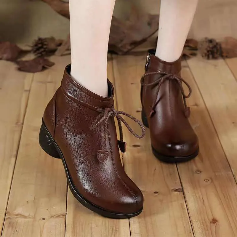 Women's Genuine Leather Zip Ankle Boots