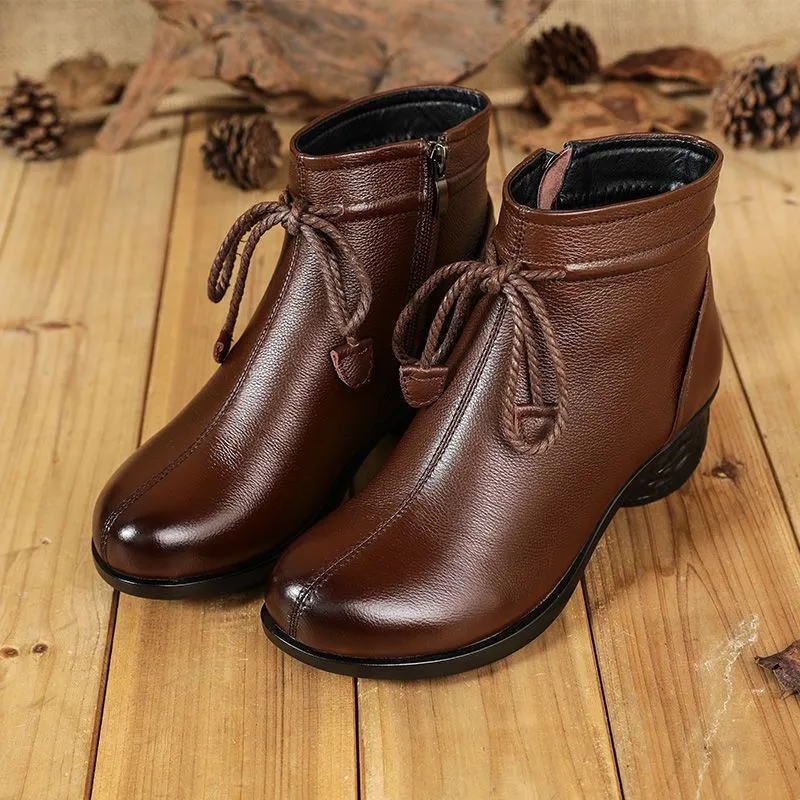 Women's Genuine Leather Zip Ankle Boots