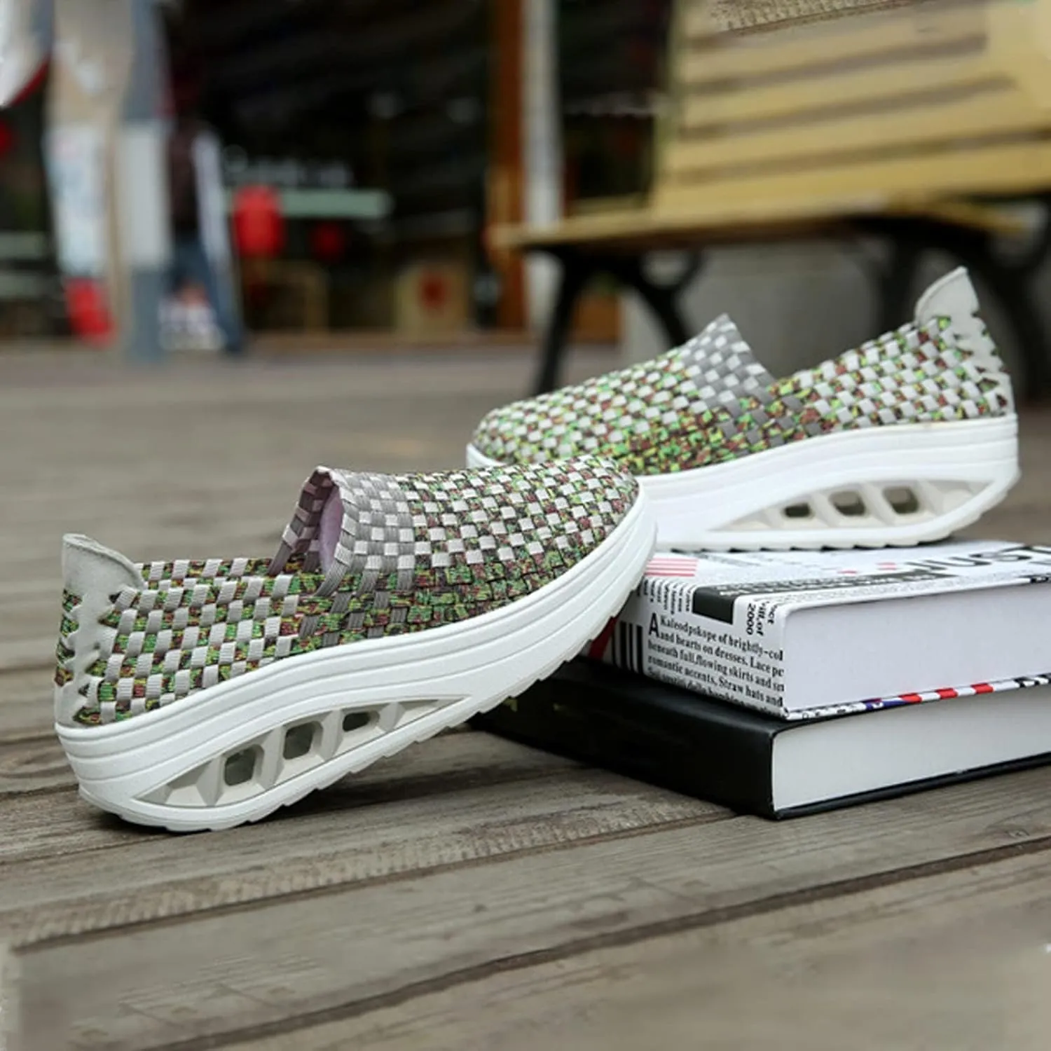 Women's Mesh Woven Breathable Slip On Orthopedic Walking Shoes,Fashion Wedge Platform Slip on Loafer Walking Shoes with Arch Support