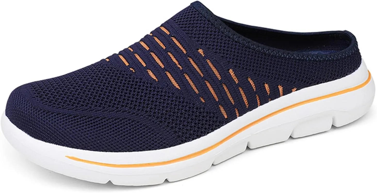 Womens Mules Slip On Knit Flats Backless Walking Sneakers Breathable Mesh Slippers Slip-On Open Back Mule Outdoor Sports Wedge Mule Lightweight Beach Shoes