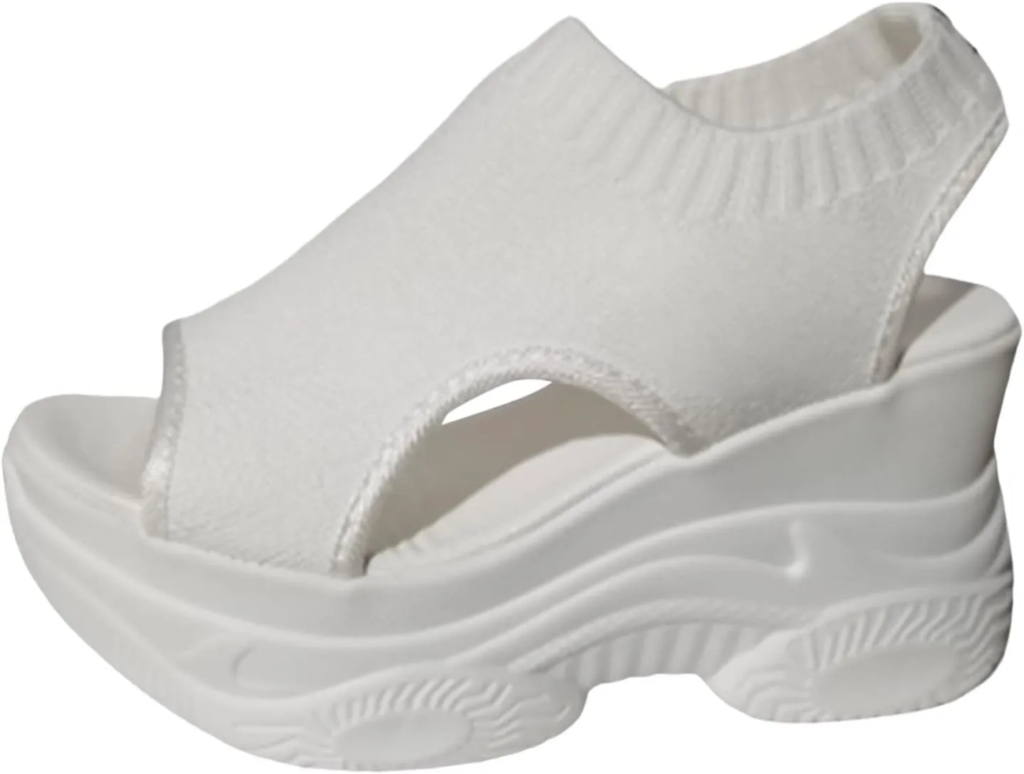 Womens Platform Wedge Sandals Open Toe Slip on Elastic Fashion Round Peep Toe Sandal Slip on Lightweight Summer Comfortable Breathable Dressy Shoe for Outdoor Indoor